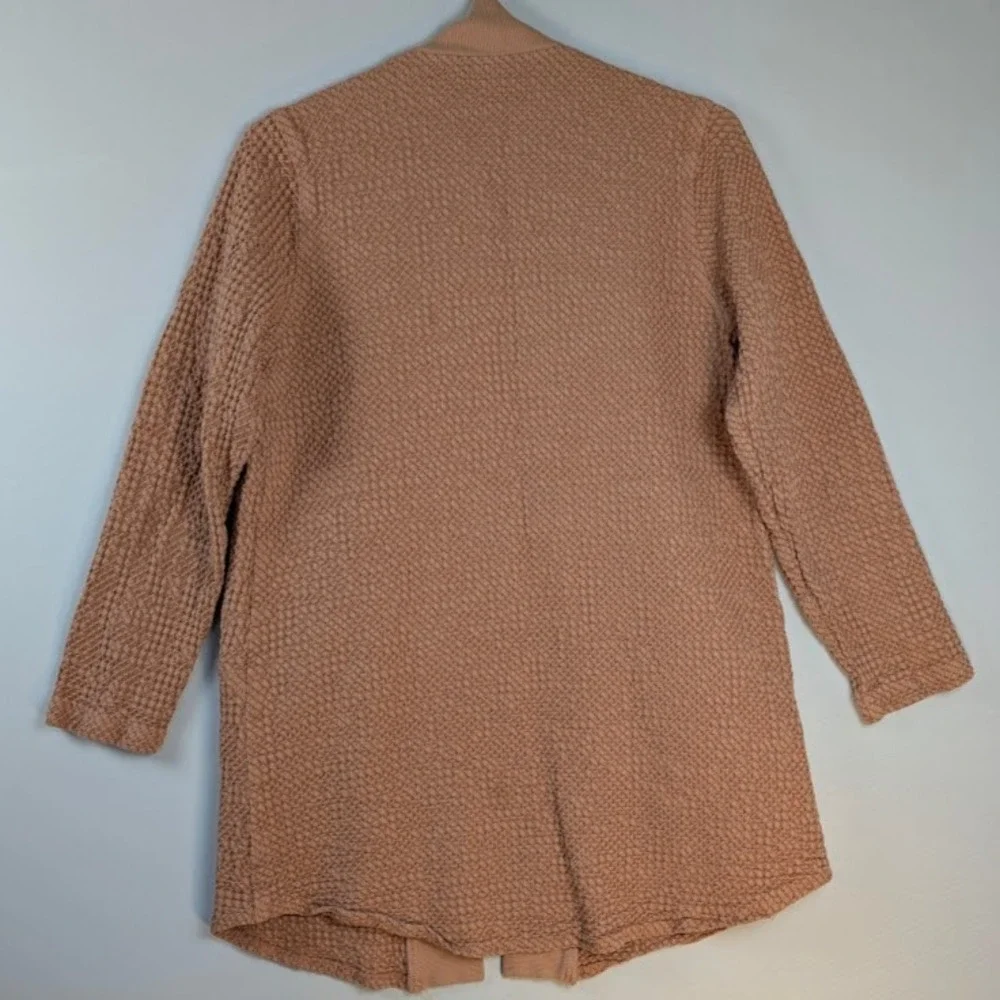 C.M.C Open Cardigan Women M Taupe‎ Lagenlook Boho Chic Smocked Waffle Cozy USA